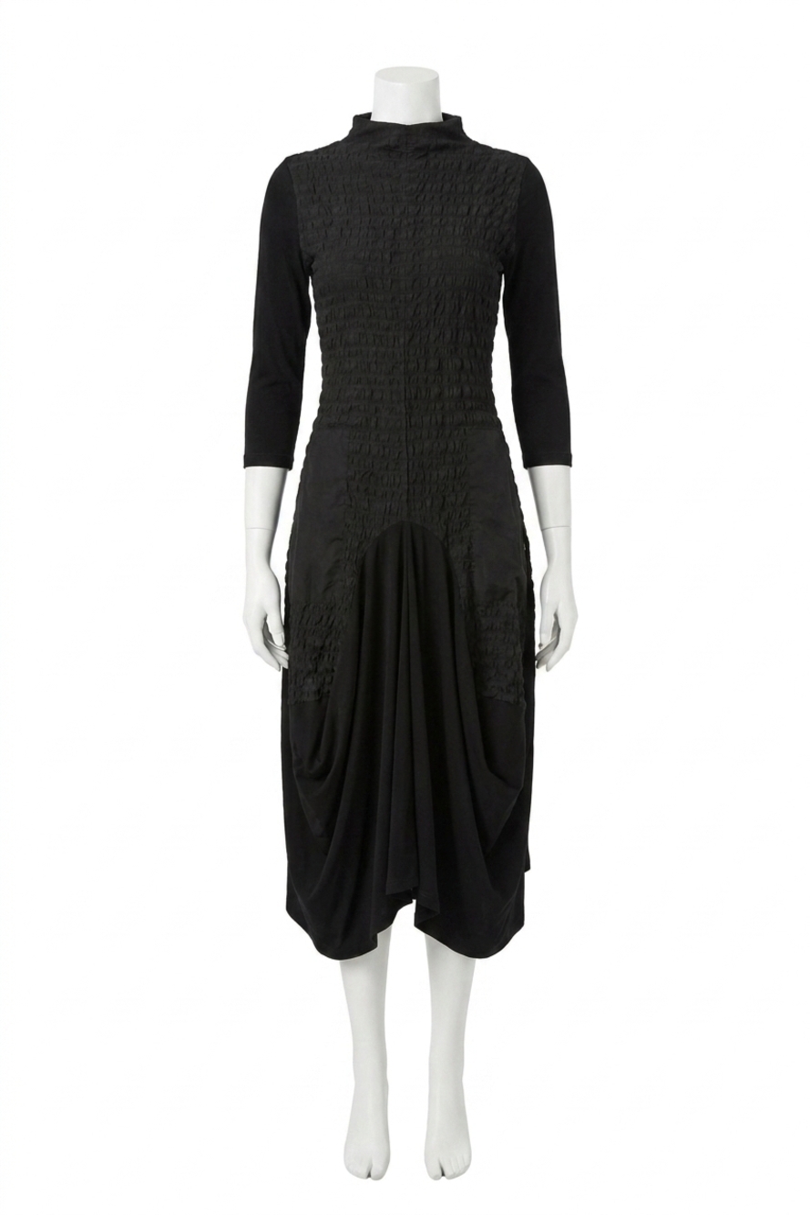 NEW JOSEPH RIBKOFF bubble asymmetrical cocoon midi dress in black
